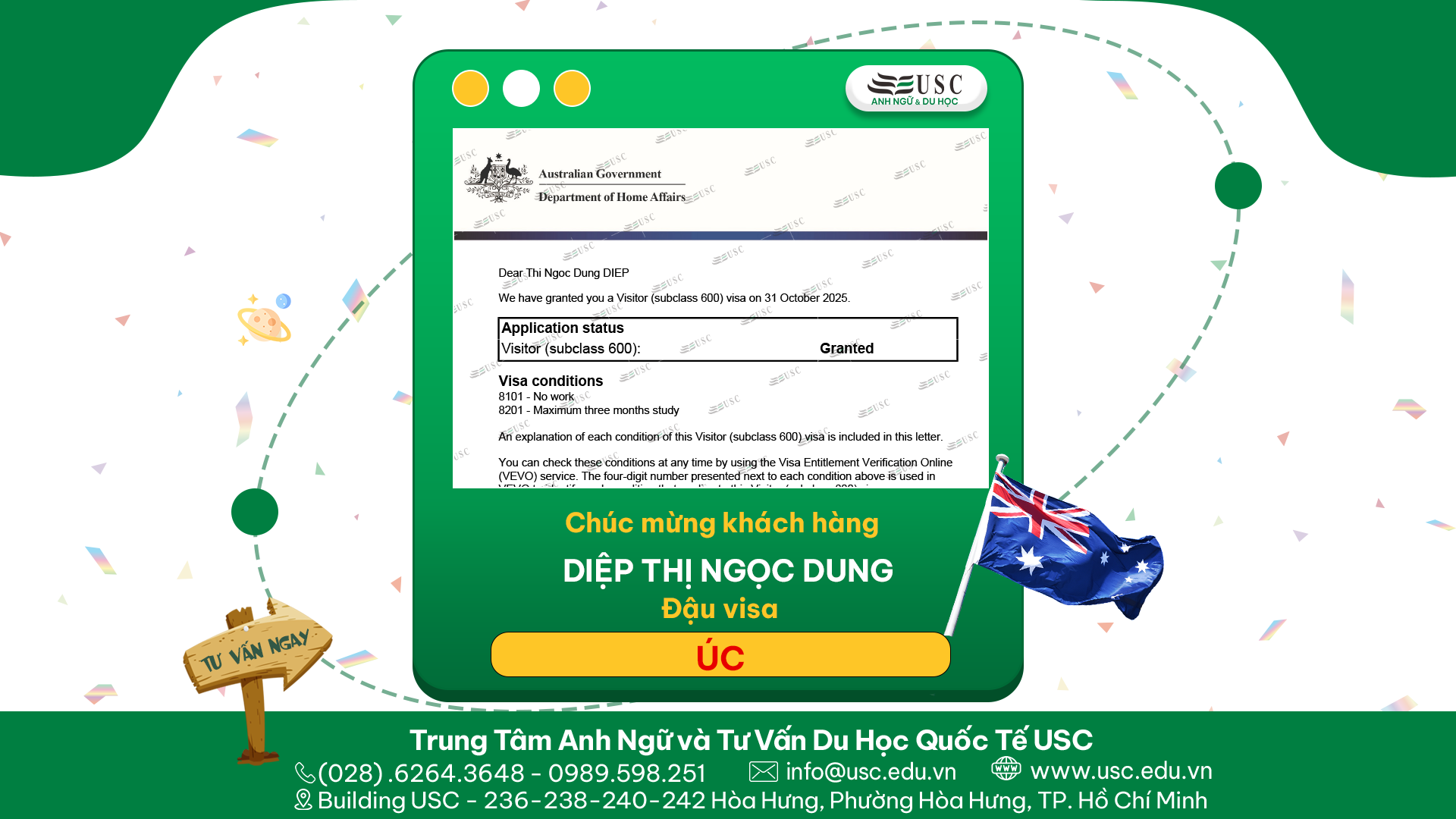 CHÚC MỪNG KHÁCH HÀNG CỦA USC ĐÃ ĐƯỢC LÃNH SỰ QUÁN ÚC CẤP VISA