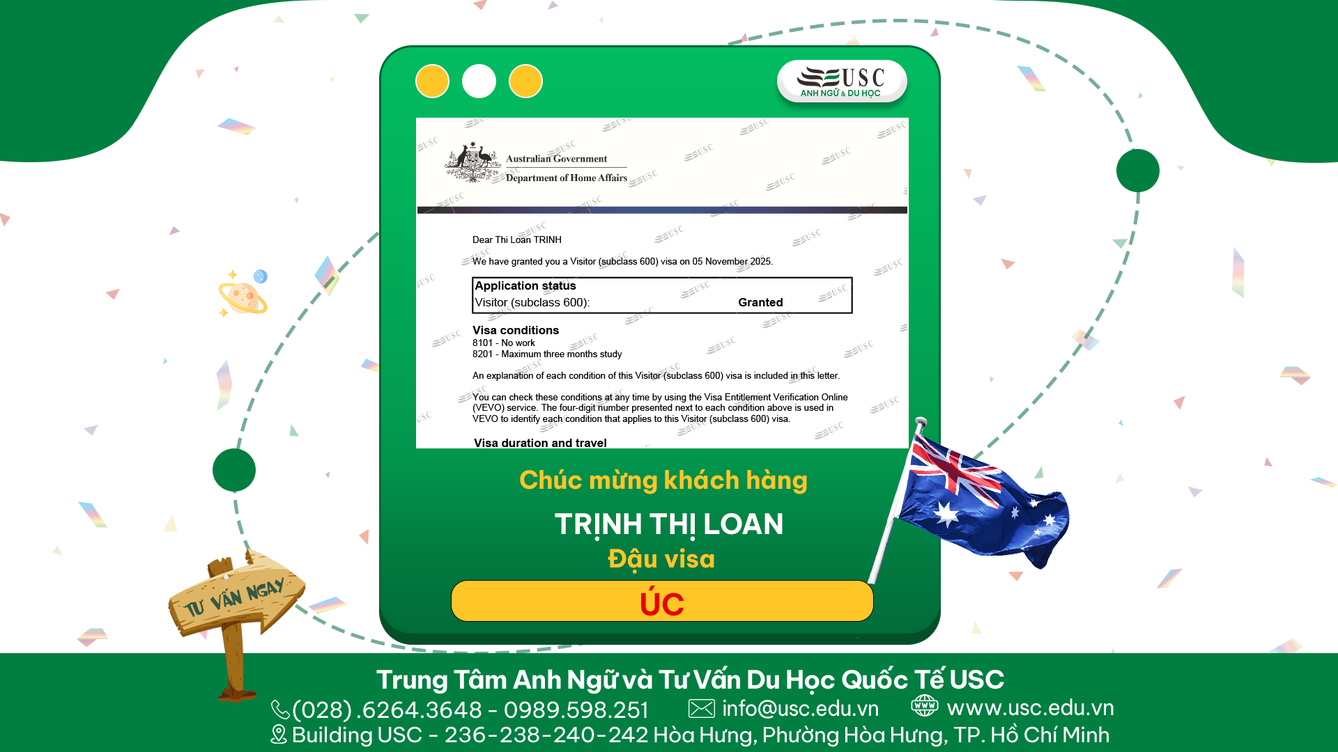 CHÚC MỪNG KHÁCH HÀNG CỦA USC ĐÃ ĐƯỢC LÃNH SỰ QUÁN ÚC CẤP VISA