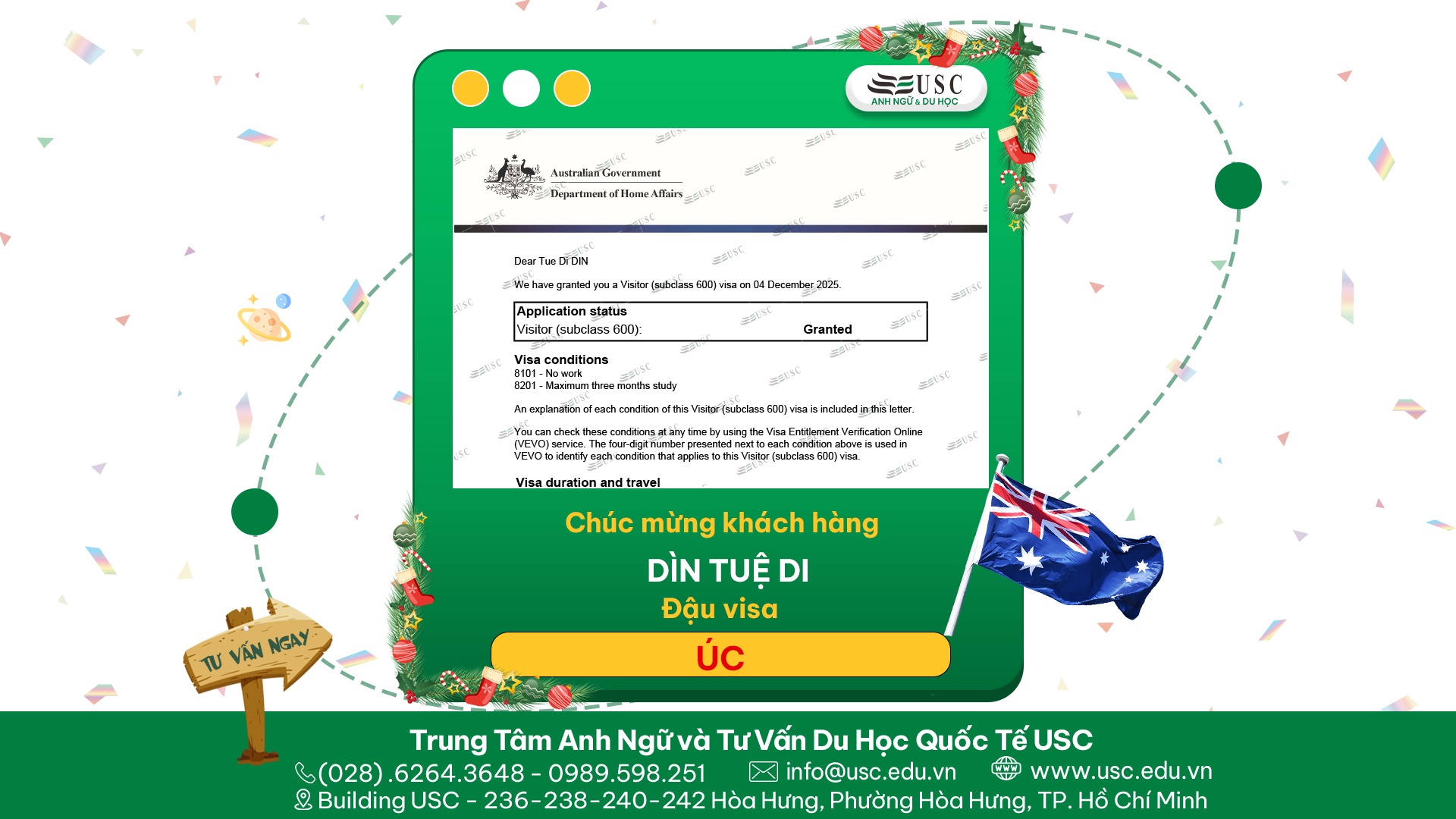 CHÚC MỪNG KHÁCH HÀNG CỦA USC ĐÃ ĐƯỢC LÃNH SỰ QUÁN ÚC CẤP VISA
