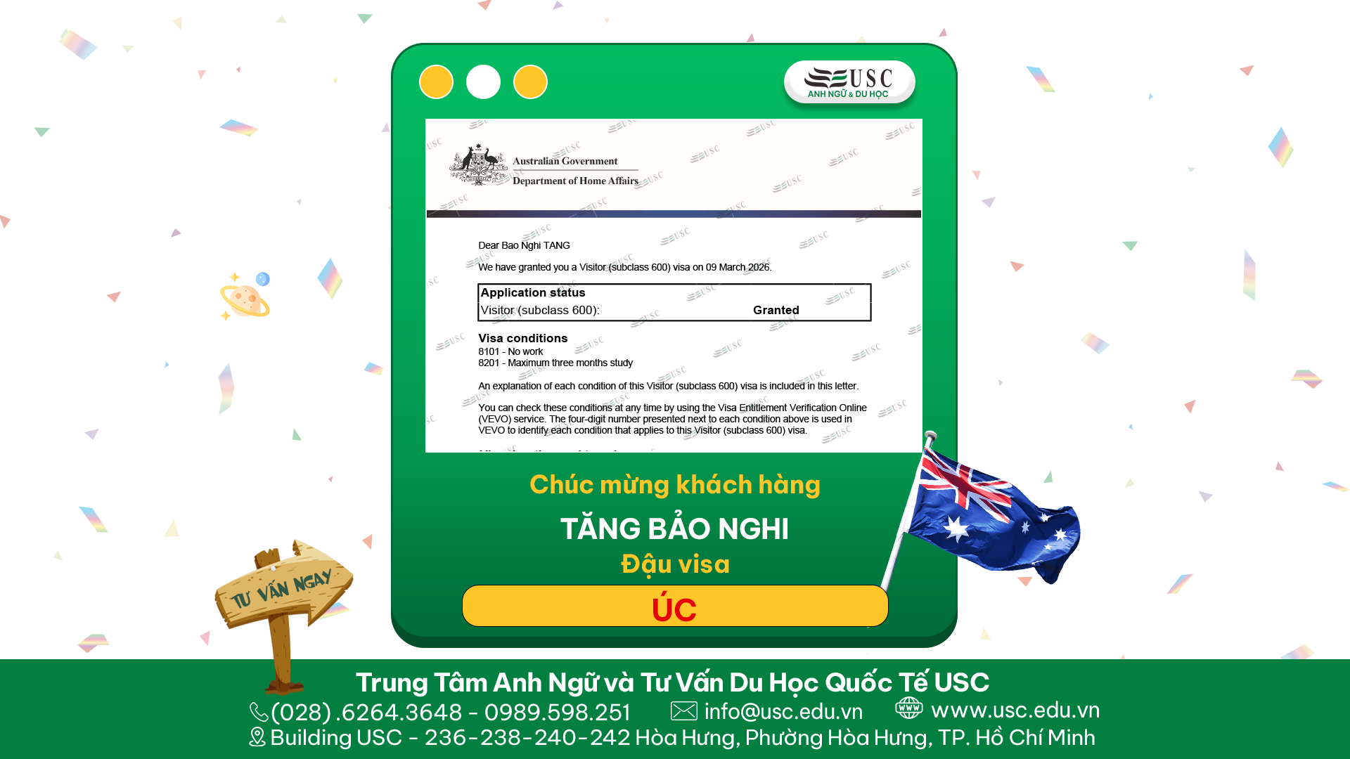CHÚC MỪNG KHÁCH HÀNG CỦA USC ĐÃ ĐƯỢC LÃNH SỰ QUÁN ÚC CẤP VISA