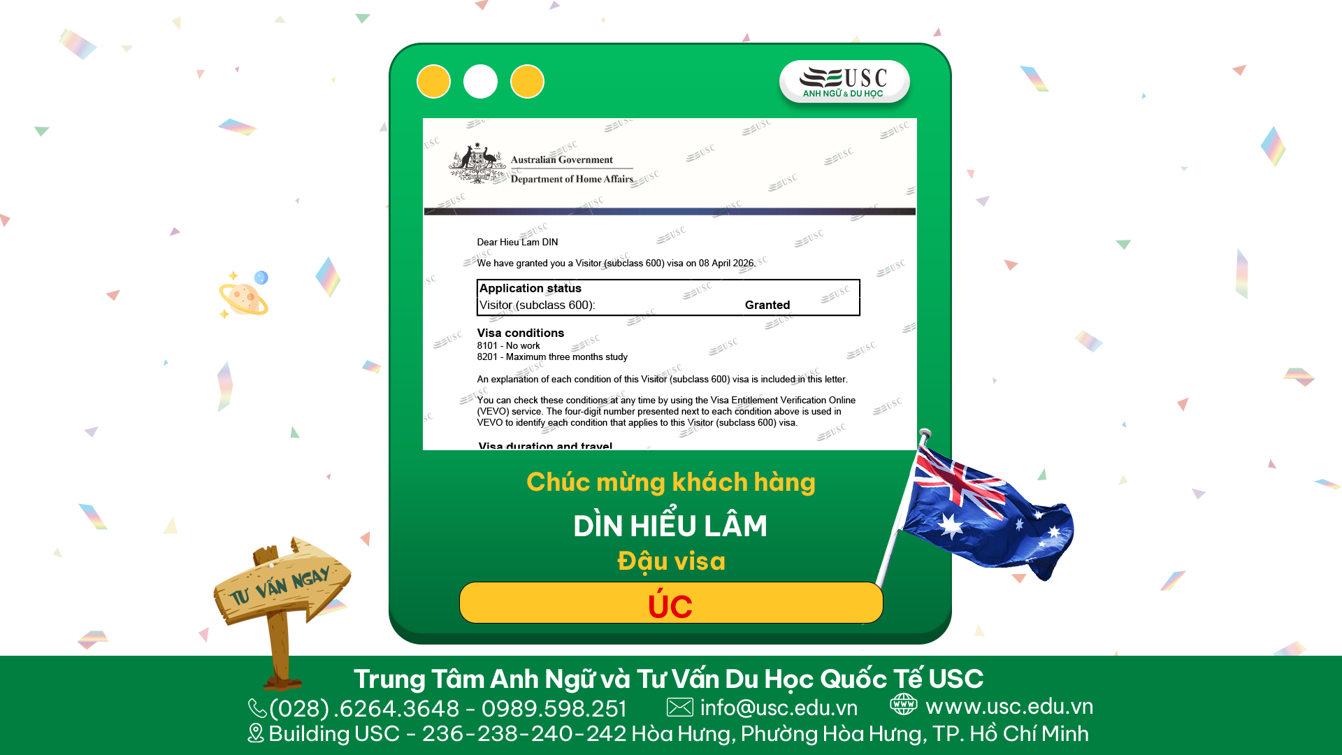 CHÚC MỪNG KHÁCH HÀNG CỦA USC ĐÃ ĐƯỢC LÃNH SỰ QUÁN ÚC CẤP VISA