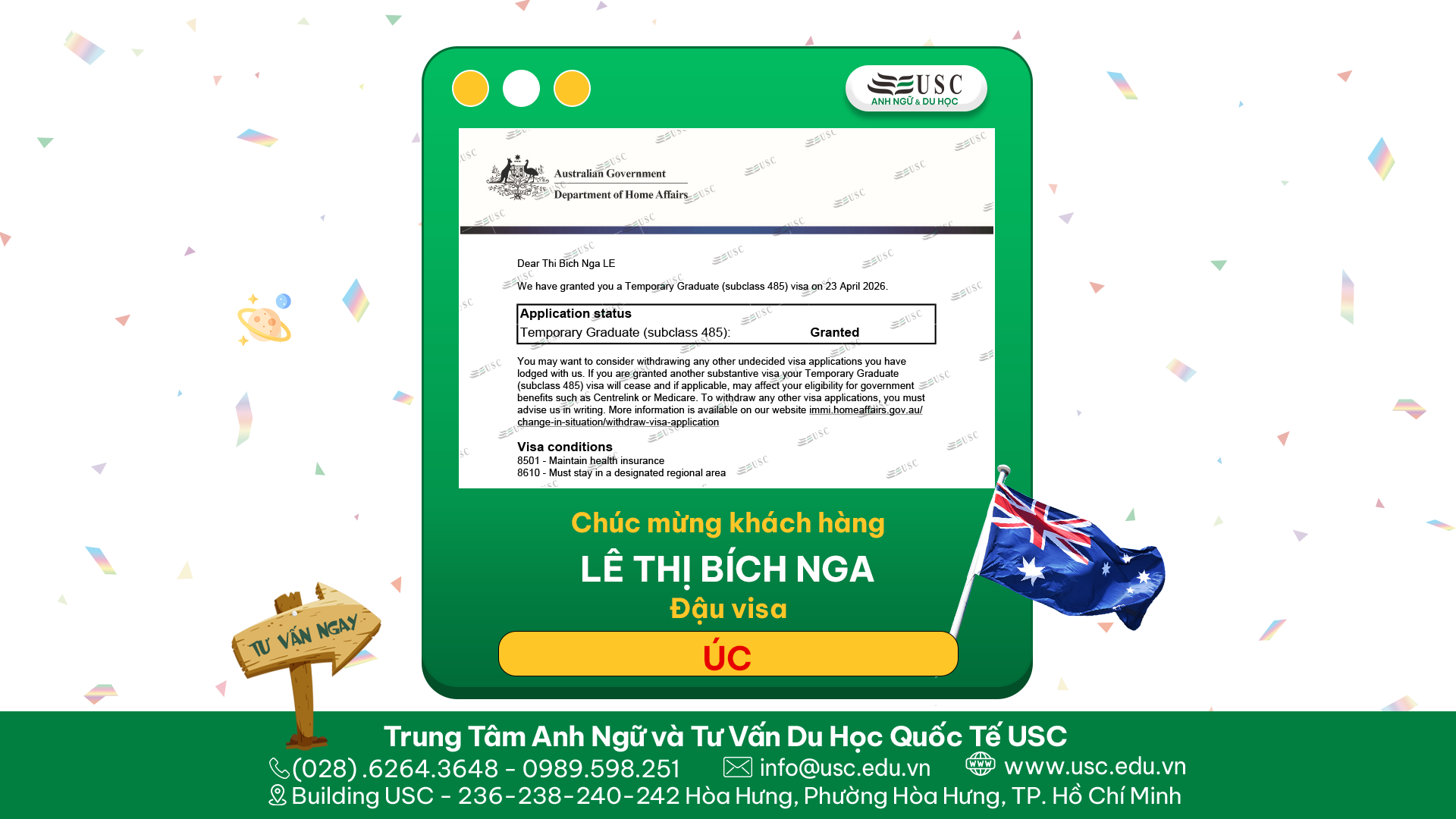CHÚC MỪNG KHÁCH HÀNG CỦA USC ĐÃ ĐƯỢC LÃNH SỰ QUÁN ÚC CẤP VISA