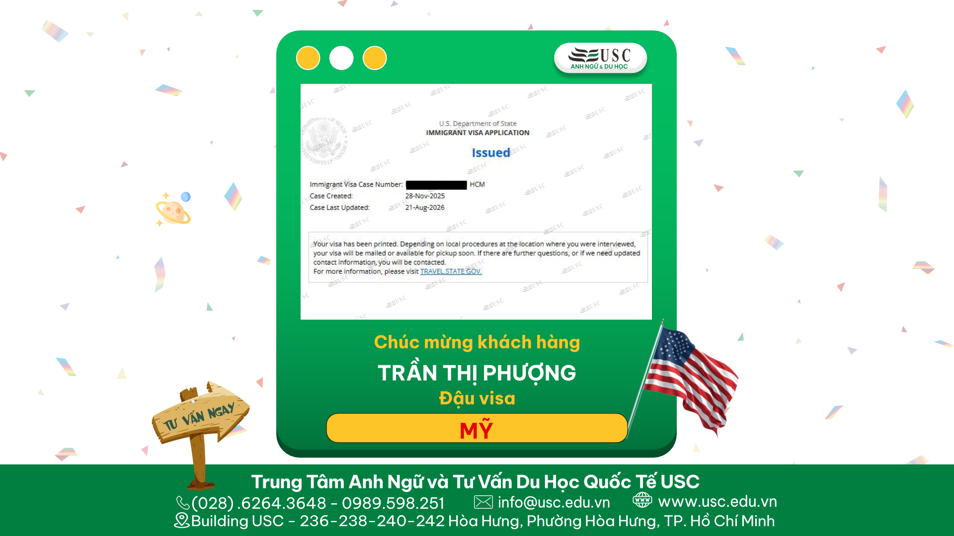 CHÚC MỪNG KHÁCH HÀNG CỦA USC ĐÃ ĐƯỢC LÃNH SỰ QUÁN MỸ CẤP VISA